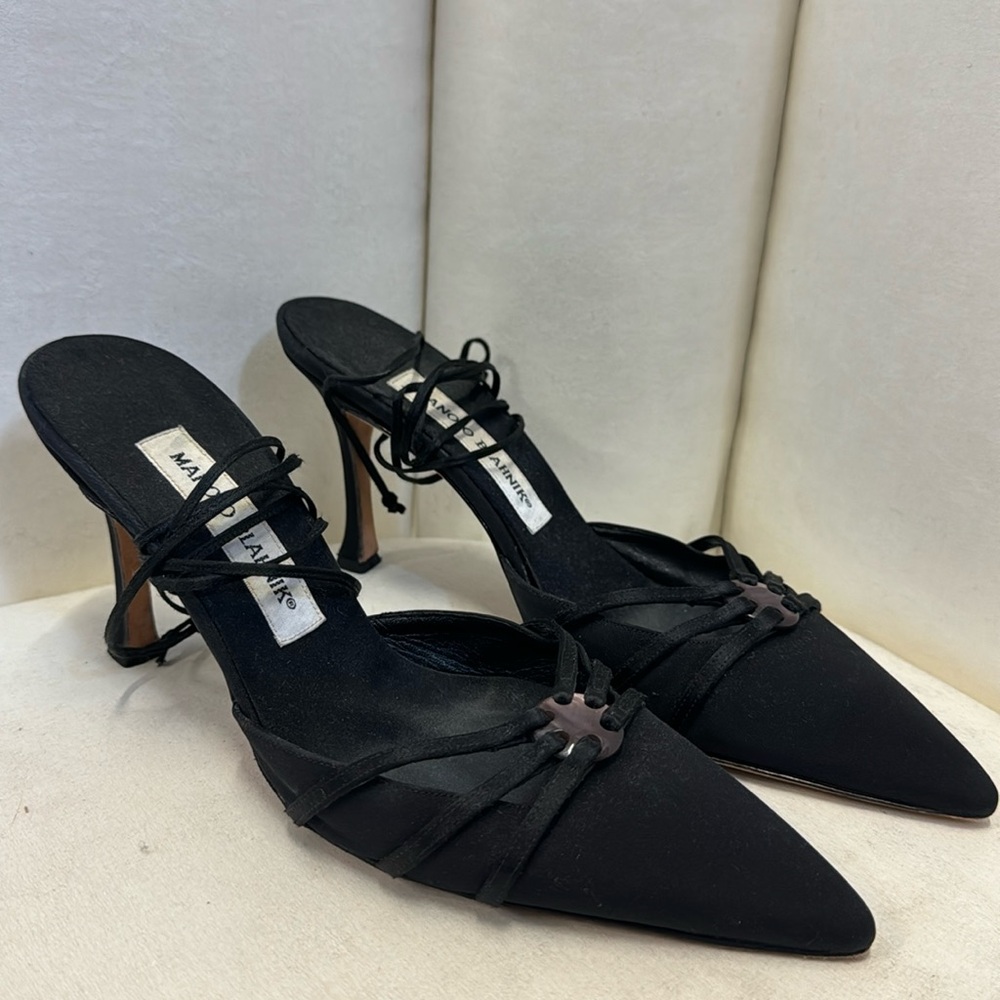 Manolo Blahnik Black Laceup Heels